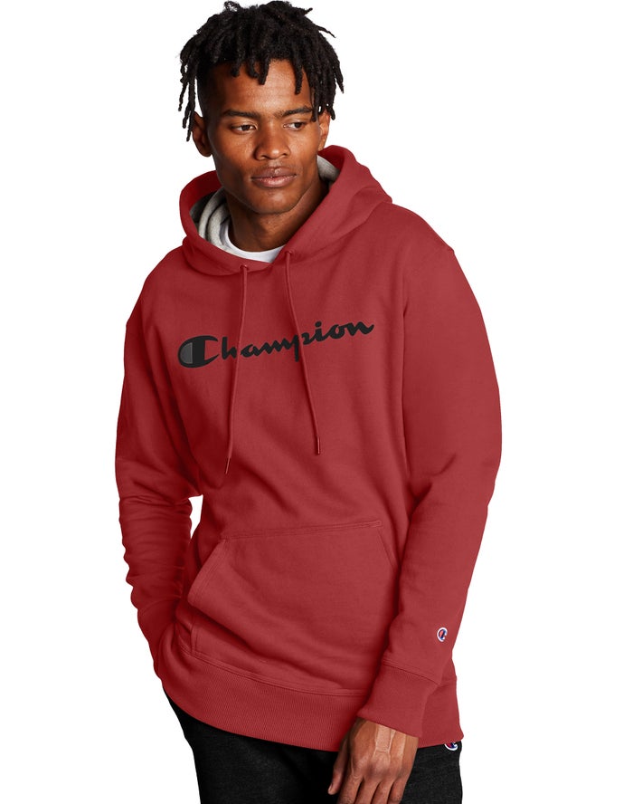 Champion Powerblend Script Logo Erkek Kapşonlu Sweatshirt Kırmızı ( LMUEAH593 )